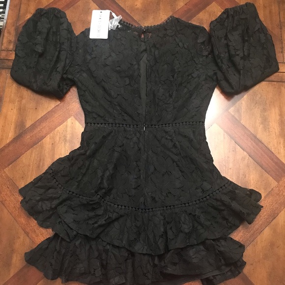Saints + Secrets brocade sleeve lace ruffle dress - Picture 4 of 15